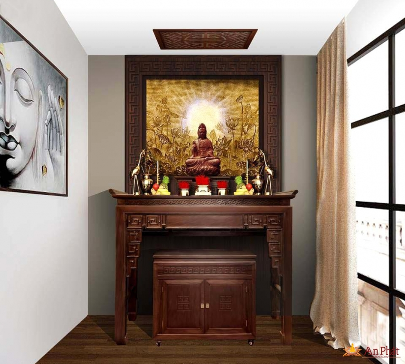 Mẫu bàn thờ Phật giúp gia chủ thỏa sức bày biện vật phẩm