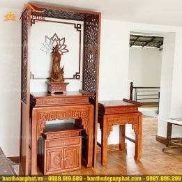 Tủ thờ Phật kết hợp bàn thờ gia tiên gỗ gõ BTD2148