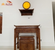 Bàn thờ gia tiên hiện đại kết hợp bàn thờ Phật treo tường BTD2141