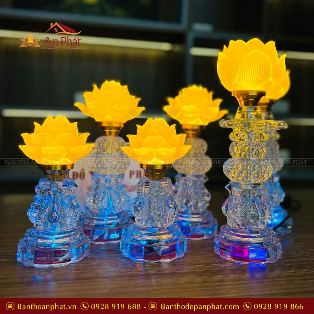 Đèn thờ lưu ly hoa sen thấp 20cm DT1050