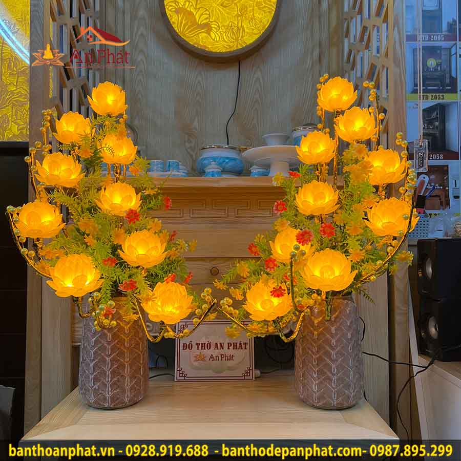 Đèn thờ hoa sen bình gốm 9 bông cao cấp DT950