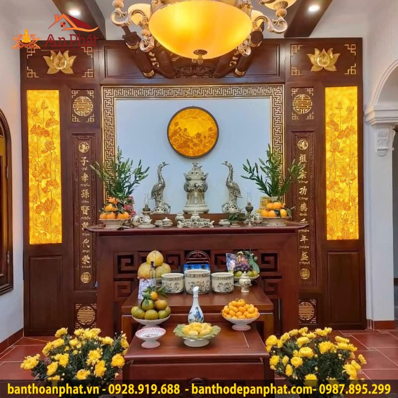 Vách phòng thờ thiết kế hiện đại VN303 chạm khắc hoa văn tinh xảo - Bàn ...