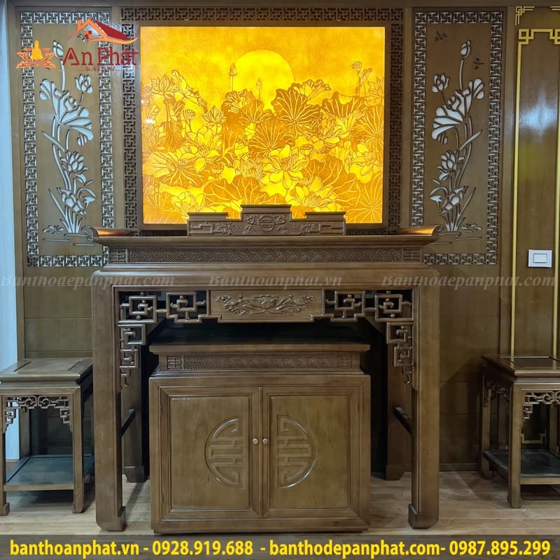 Vách cnc phòng thờ hoa sen