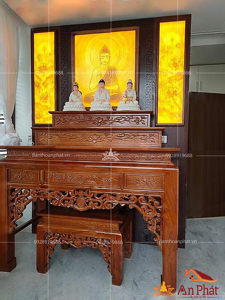 Mẫu bàn thờ tam cấp gỗ gụ BTD2064 phù hợp với nhiều không gian khác nhau