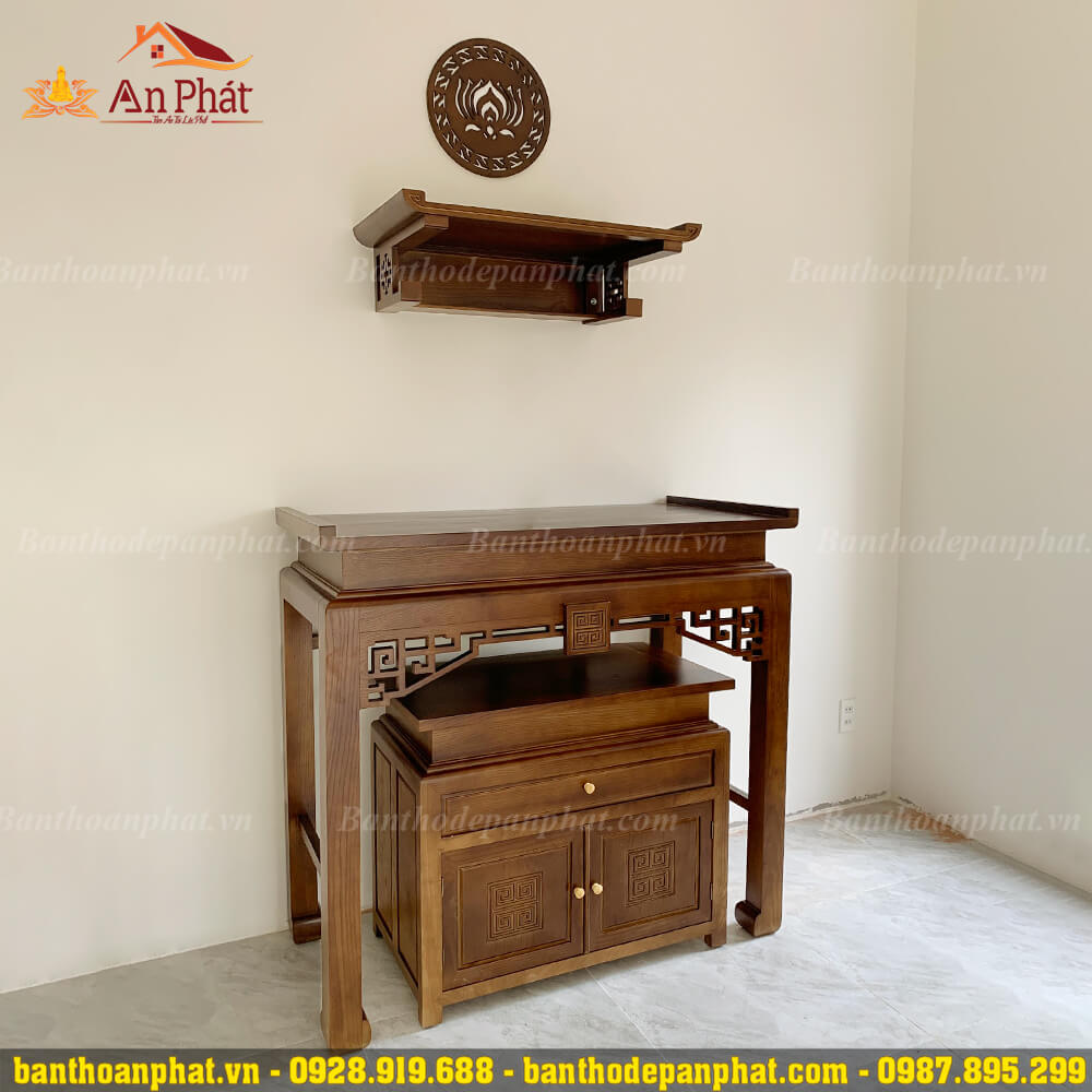 Tủ thờ gia tiên kết hợp bàn thờ Phật gỗ sồi BTD2135