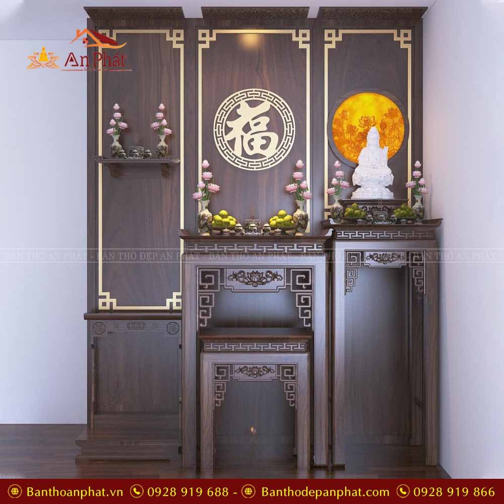 Mẫu bàn thờ gia tiên kết hợp bàn thờ Phật đẹp BTD2204