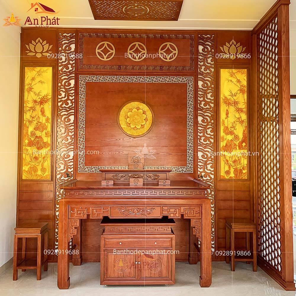 Mẫu bàn thờ đẹp gia tiên gỗ Hương Đá