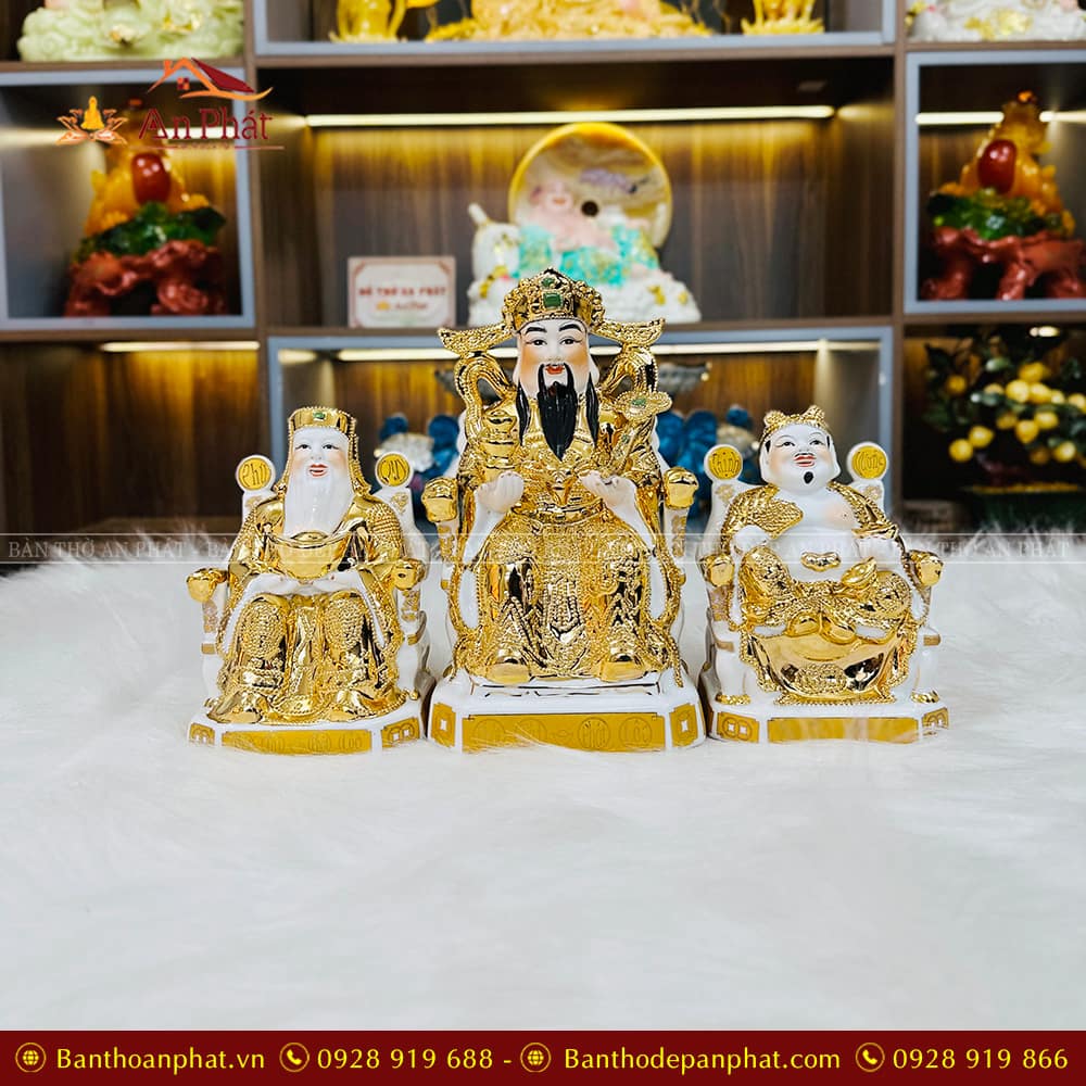 Tượng Thần Tài Ông Địa Bộ 3 Ông Dát Kim Cao Cấp T031 - Bàn Thờ An Phát