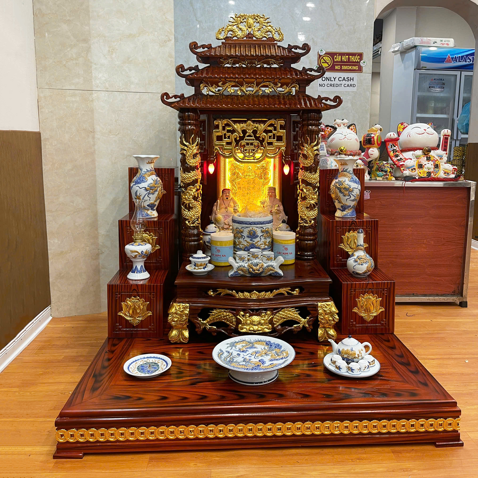 Ban Thần Tài Đẹp 3 Mái Đồ Thờ Men Rạn TT863