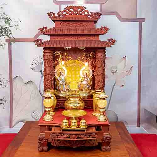 Bàn Thần Tài Thổ Địa Gỗ Hương 3 Mái Đồ Thờ Hợp Kim TT896