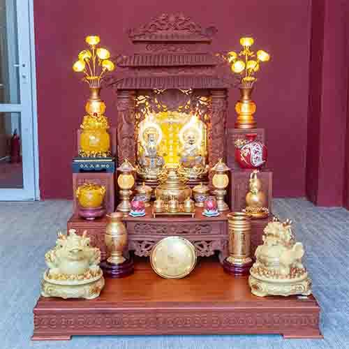 Bàn Thần Tài Thổ Địa 3 Mái Gỗ Hương Đồ Thờ Hợp Kim TT898