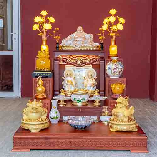 Bàn Thờ Thần Tài Cao Cấp Đồ Thờ Ngọc Hoa Sen TT903