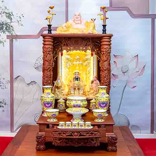 Ban Thần Tài Ông Địa Đồ Thờ Gấm Vàng Hoa Sen TT906